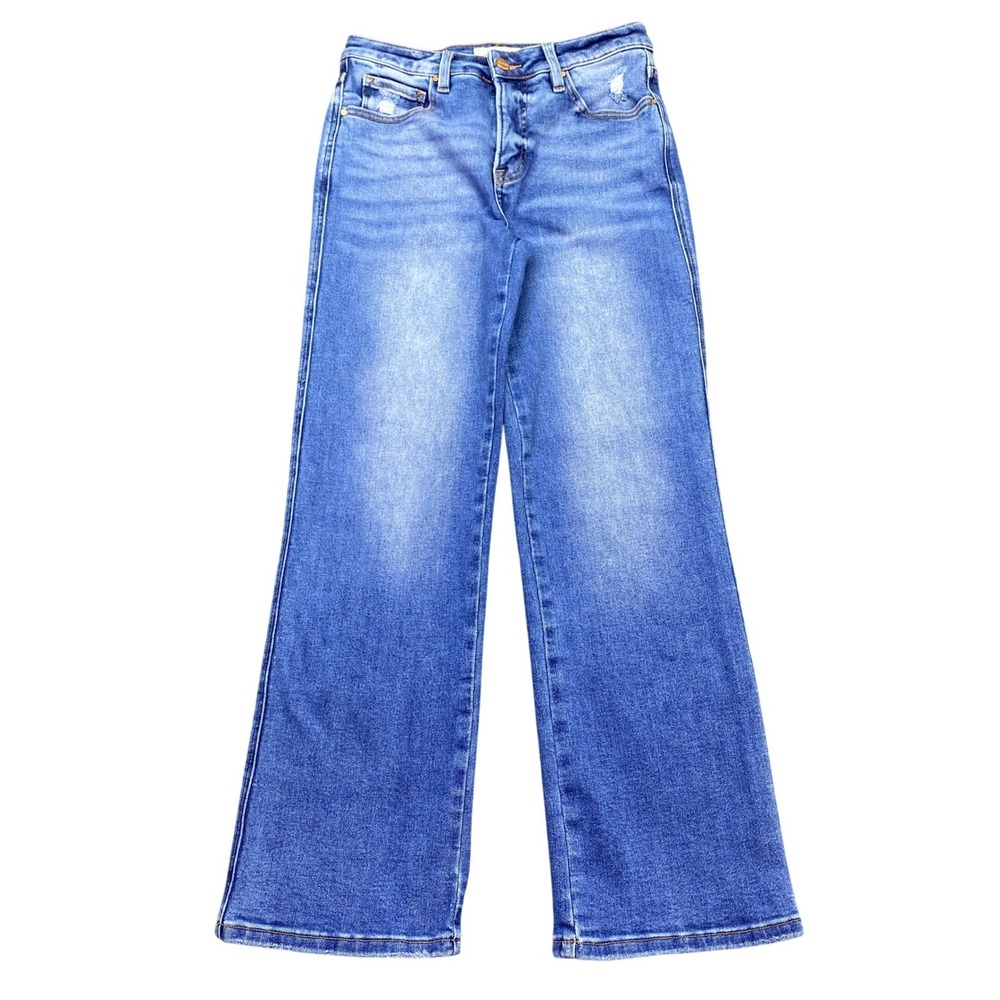 Risen Jeans High Rise Wide Leg Distressed Denim Size 5/27 Medium Wash RDP5969